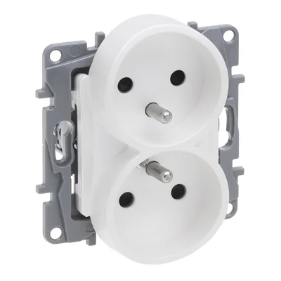 NILOE SELECTION - SOCKET 2 X 2P+Z FOR MULTIPLE FRAME (WITH SHUTTER, SCREW TERMINALS) PEARL