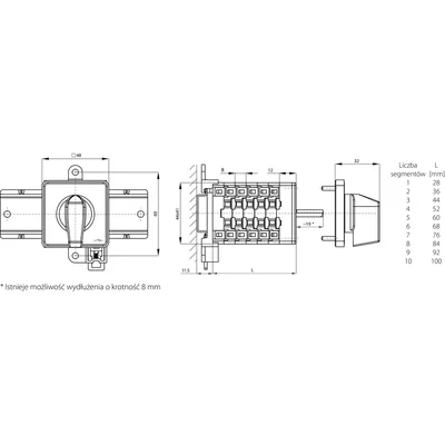 Nockenschalter 10A, Schaltkreisschalter 0-1-2-3, Grundschienenbefestigung, graue Vorderseite, schwarzer Knopf