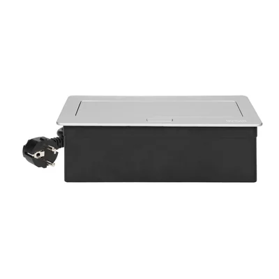 NOEN Kaseta meblowa wpuszczana w blat ze zintegrowaną ramką PCV na gniazda modułowe 3 x 45x45mm lub 6 x 22,5x45mm, przewód 1,5m, srebrne