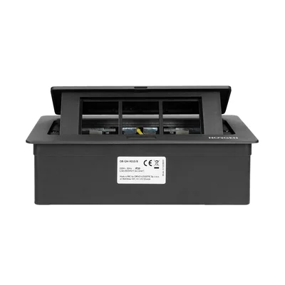 NOEN Möbelkassette, eingelassen in die Tischplatte, mit integriertem PVC-Rahmen für modulare Steckdosen 3 x 45 x 45 mm oder 6 x 22,5 x 45 mm, 1,5 m Kabel, schwarz