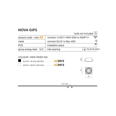 NOVA GIPS Einbauleuchte 15cm 50W ES111 IP20 schwarz