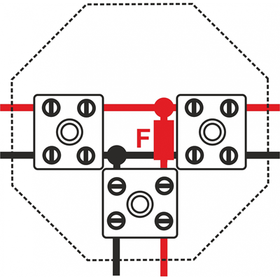 Octagonal fire protection box E90 with fuse 0.375A 3x2x4mm2 115x28x123mm red