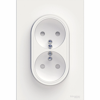 ODACE DIY 2P+PE double socket with shutters for current paths, white