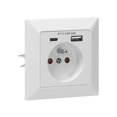 Одинарна розетка 2P+Z, USB-A + USB-C, вихід 5VDC, макс. 2.8A