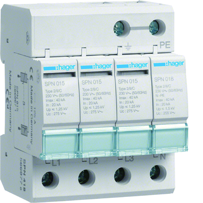 Ogranicznik przepięć SPD T2, 4P, sieć TN-S/TT, Imax 40kA, Up≤1,25kV