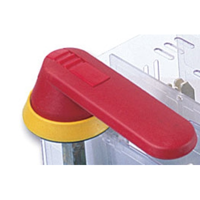 OHY 95J10; Colore giallo-rosso, lunghezza - 95 mm, per alberi f 10, per sezionatori RA 160/250 e RAB 00 Manopole in plastica IP 65, marcate I-0 e ON-OFF