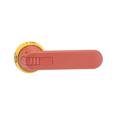 OHY145J12 Manija amarillo-roja IP65, longitud 145 mm, para eje de 12 mm, marcado: I-0, ON-OFF, bloqueable con candado en posición OFF, bl