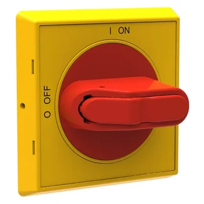OHYS2PJ Yellow-red selector knob IP65 for OT16...40FT, padlockable in 0/OFF position, snap-on door mounting