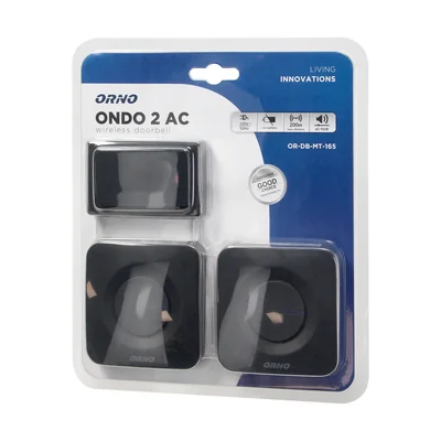 ONDO 2 AC, wireless doorbell with two receivers, networked, battery-free button, learning system, 36 sounds, 200m