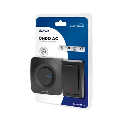 ONDO AC, wireless doorbell, networked, battery-free button, learning system, 36 sounds, 200m, black