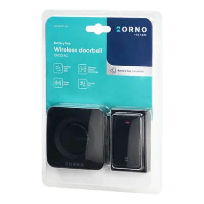 ONDO AC, wireless doorbell, networked, battery-free button, learning system, 36 sounds, 200m, black