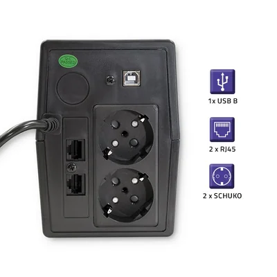 Onduleur interactif Qoltec Line | Monolithe | 650 VA | 360 W | Écran LCD | USB | RJ45