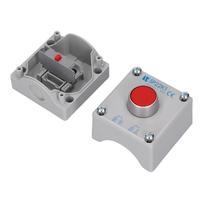One-hole control box red, 1 normally closed contact gray IP65 1x membrane M20