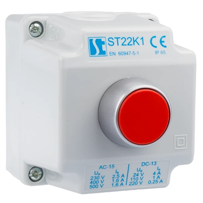 One-hole control pendant with STOP button. Button with red covered button (KC).