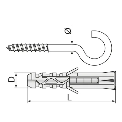 Open expansion hook pin, galvanized, diameter 8mm, length 4.5mm, thread 4.5mm