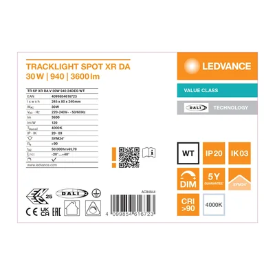 Oprawa TRACKLIGHT SPOT XR DALI 30W 940 24DEG WT