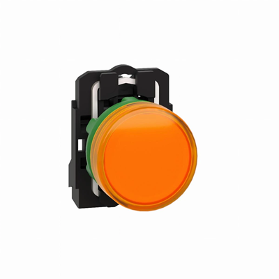 Orangefarbene LED-24-V-Signalleuchte aus Kunststoff, typisch