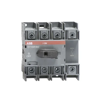 OT100F4N2 Lasttrennschalter 100 A, 4-polig, Frontantrieb, ohne Welle und Griff, IP20-Anschlussabdeckung, Platten- oder DIN-Schienenmontage
