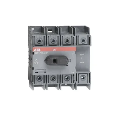OT125F4N2 Lasttrennschalter 125 A, 4-polig, Frontantrieb, ohne Welle und Griff, IP20-Anschlussabdeckung, Platten- oder DIN-Schienenmontage