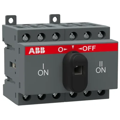 OT25F3C Switch (I-0-II) 25A, 3P, front drive, without shaft and handle, IP20 terminal cover, plate or DIN rail mounting