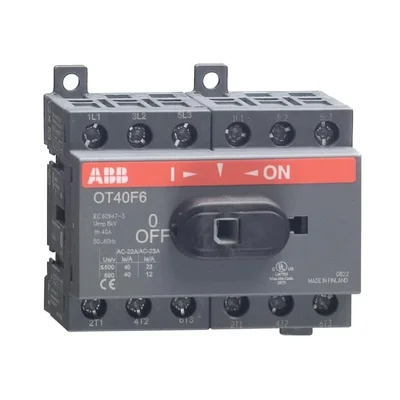 OT25F6 25A, 6P switch disconnector, front drive, without shaft and handle, IP20 terminal cover, plate or DIN rail mounting