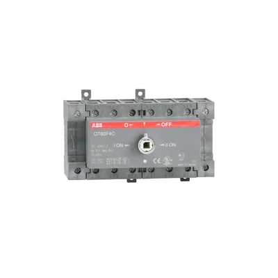 OT80F4C Switch (I-0-II) 80A, 4P, front drive, without shaft and handle, IP20 terminal cover, plate or DIN rail mounting