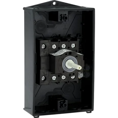 P1-25/I2/SVB/N Main switch, 3 pole + N, 25 A, emergency stop function, padlockable in the Off position, in IP65 enclosure, red-yellow knob with padlockable function