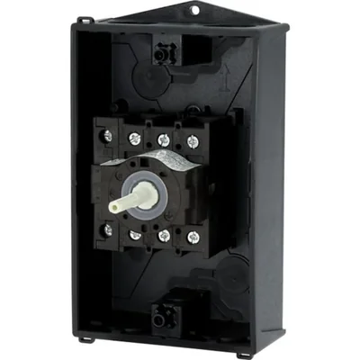 P1-25/I2/SVB/N Main switch, 3 pole + N, 25 A, emergency stop function, padlockable in the Off position, in IP65 enclosure, red-yellow knob with padlockable function
