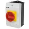 P1-25/I2/SVB/N Main switch, 3 pole + N, 25 A, emergency stop function, padlockable in the Off position, in IP65 enclosure, red-yellow knob with padlockable function