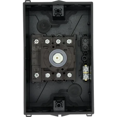 P1-25/I2/SVB/N Main switch, 3 pole + N, 25 A, emergency stop function, padlockable in the Off position, in IP65 enclosure, red-yellow knob with padlockable function