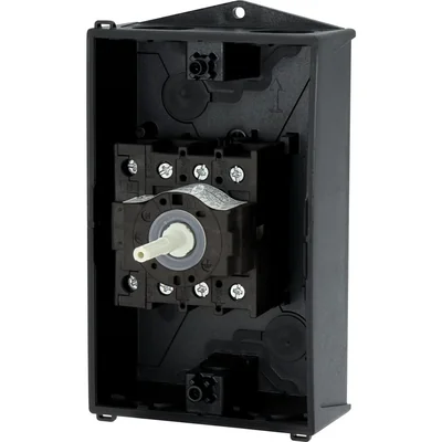 P1-25/I2/SVB/N Main switch, 3 pole + N, 25 A, emergency stop function, padlockable in the Off position, in IP65 enclosure, red-yellow knob with padlockable function