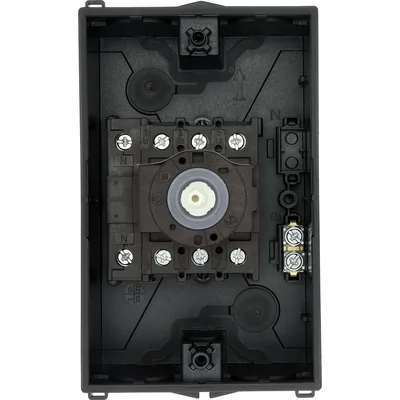 P1-25/I2/SVB/N Main switch, 3 pole + N, 25 A, emergency stop function, padlockable in the Off position, in IP65 enclosure, red-yellow knob with padlockable function