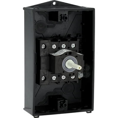 P1-25/I2/SVB/N Main switch, 3 pole + N, 25 A, emergency stop function, padlockable in the Off position, in IP65 enclosure, red-yellow knob with padlockable function