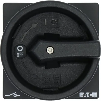 P1-32/EA/SVB-SW Main switch, 3 pole, 32 A, emergency stop function, padlockable in the Off position, surface mounting, black knob with padlockable function