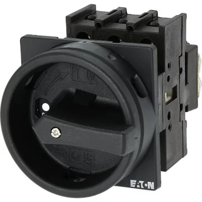 P1-32/EA/SVB-SW Main switch, 3 pole, 32 A, emergency stop function, padlockable in the Off position, surface mounting, black knob with padlockable function