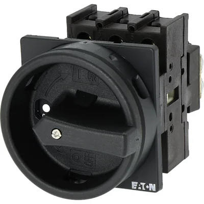 P1-32/EA/SVB-SW Main switch, 3 pole, 32 A, emergency stop function, padlockable in the Off position, surface mounting, black knob with padlockable function