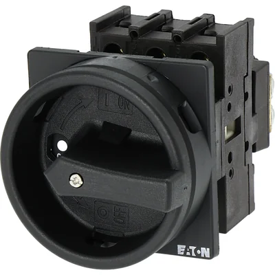 P1-32/EA/SVB-SW Main switch, 3 pole, 32 A, emergency stop function, padlockable in the Off position, surface mounting, black knob with padlockable function