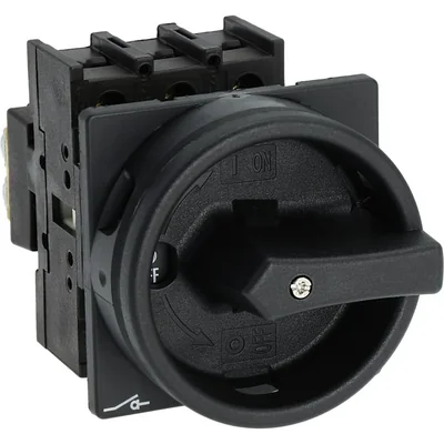 P1-32/EA/SVB-SW Main switch, 3 pole, 32 A, emergency stop function, padlockable in the Off position, surface mounting, black knob with padlockable function