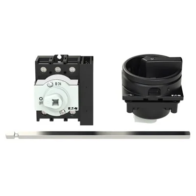 P1-32/M4/HI11/SVB-SW Main switch, 3 pole + 1 NO + 1 NC, 32 A, emergency stop function, padlockable in the Off position, with 400 mm metal shaft, remote mounting, black handle with padlockable function