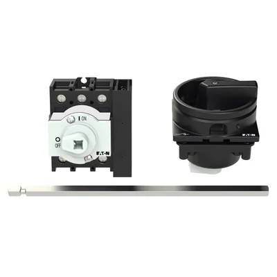 P1-32/M4/HI11/SVB-SW Main switch, 3 pole + 1 NO + 1 NC, 32 A, emergency stop function, padlockable in the Off position, with 400 mm metal shaft, remote mounting, black handle with padlockable function