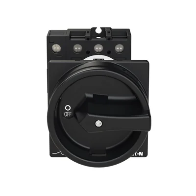 P1-32/V/SVB-SW/N Main switch, 3 pole + N, 32 A, emergency stop function, padlockable in the Off position, remote mounting, black handle with padlockable function