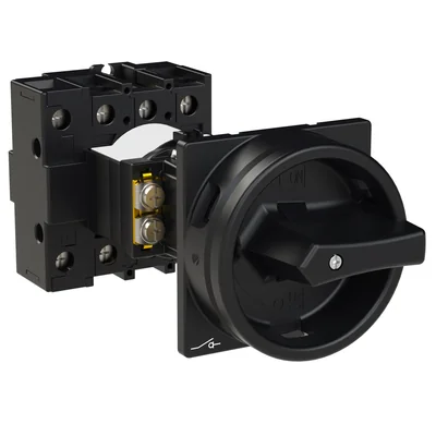 P1-32/V/SVB-SW/N Main switch, 3 pole + N, 32 A, emergency stop function, padlockable in the Off position, remote mounting, black handle with padlockable function
