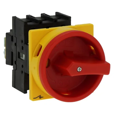 P1-40/EA/SVB Interruttore principale, 3 poli, 40 A, montaggio a superficie, manopola rosso-gialla con lucchetto