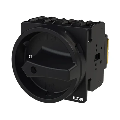 P3-100/EA/SVB-SW/N Main switch, 3 pole + N, 100 A, emergency stop function, padlockable in the Off position, surface mounting, black knob with padlockable function