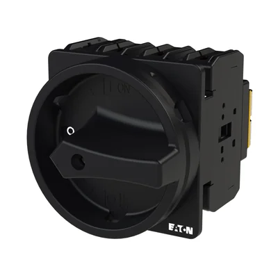 P3-100/EA/SVB-SW/N Main switch, 3 pole + N, 100 A, emergency stop function, padlockable in the Off position, surface mounting, black knob with padlockable function