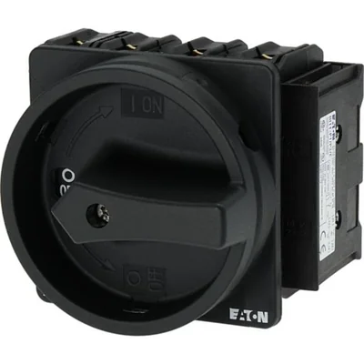 P3-100/EA/SVB-SW/N/HI11 Main switch, 3 pole + N + 1 NO + 1 NC, 100 A, emergency stop function, padlockable in the Off position, surface mounting, black knob with padlockable function