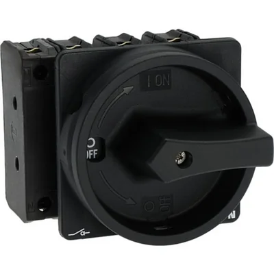 P3-100/EA/SVB-SW/N/HI11 Main switch, 3 pole + N + 1 NO + 1 NC, 100 A, emergency stop function, padlockable in the Off position, surface mounting, black knob with padlockable function