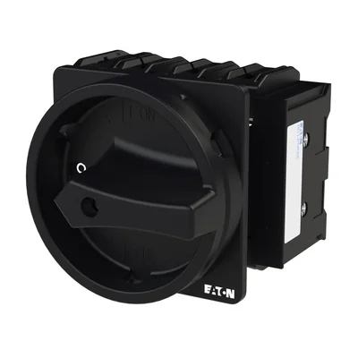 P3-100/EA/SVB-SW/N/HI11 Main switch, 3 pole + N + 1 NO + 1 NC, 100 A, emergency stop function, padlockable in the Off position, surface mounting, black knob with padlockable function