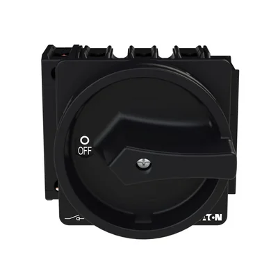 P3-100/EA/SVB-SW/N/HI11 Main switch, 3 pole + N + 1 NO + 1 NC, 100 A, emergency stop function, padlockable in the Off position, surface mounting, black knob with padlockable function
