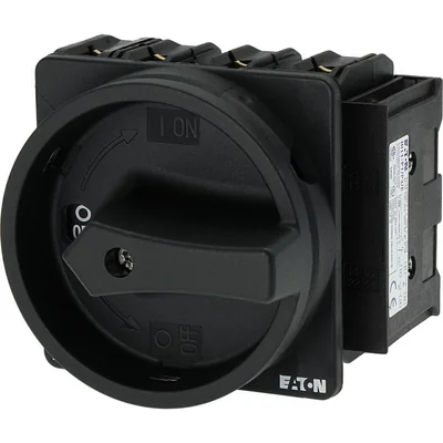P3-100/EA/SVB-SW/N/HI11 Main switch, 3 pole + N + 1 NO + 1 NC, 100 A, emergency stop function, padlockable in the Off position, surface mounting, black knob with padlockable function